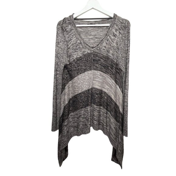 Cupio Sweater Womens Large V Neck Knit Top Gray Striped Fall Winter Casual Work - Picture 1 of 12